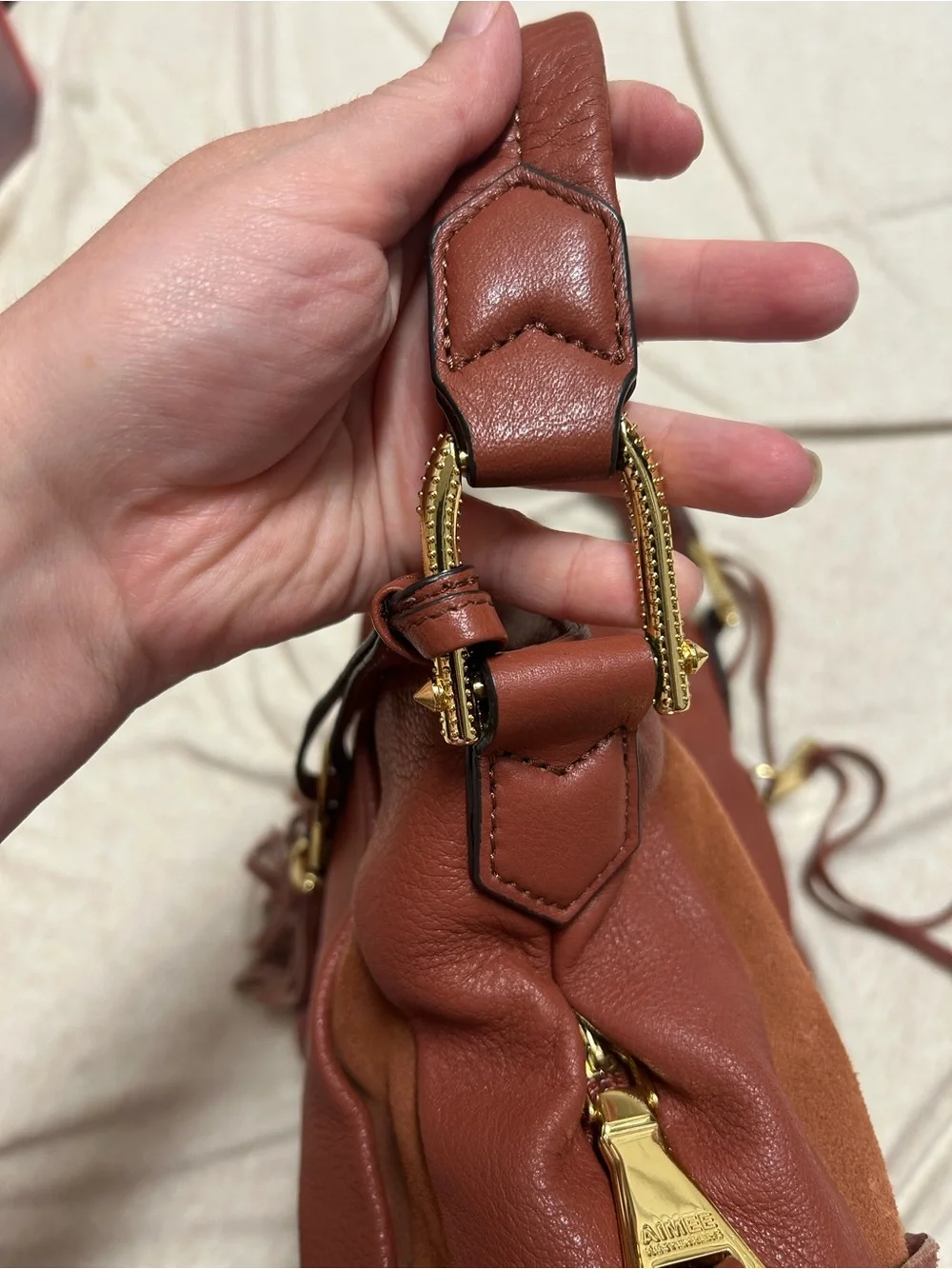 Aimee Kestenberg Tuscany Hobo Purse Bag Slouchy Paneled Suede Pebble Leather
